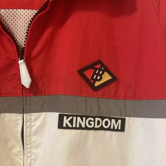 BURBERRY Logo Patch Zip-up Nylon Track Jacket In White Red Reflective oversize L - Picture 5 of 10